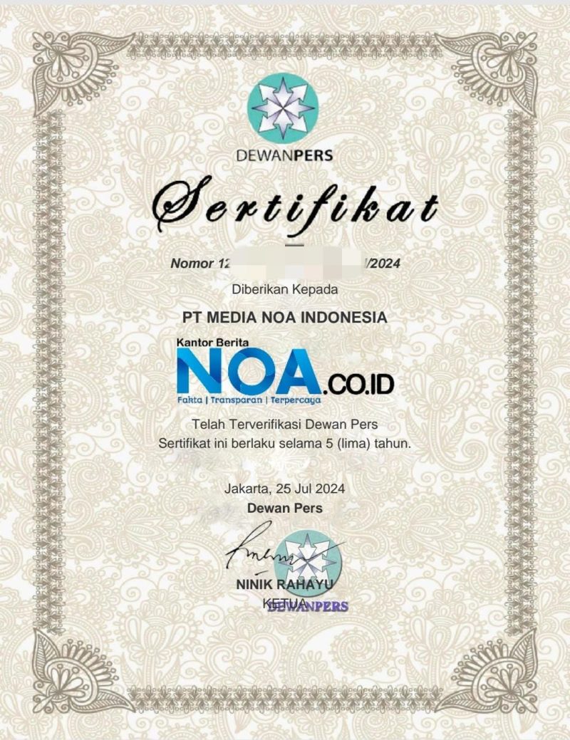 Sertifikat Dewan Pers NOA.co.id