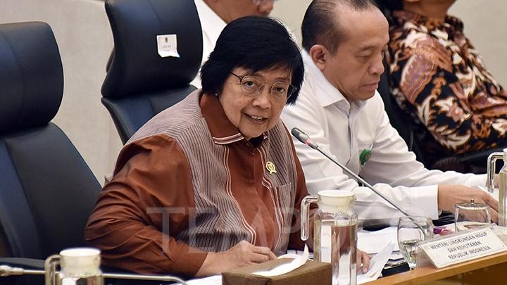 Menteri Lingkungan Hidup dan Kehutanan (LHK) Siti Nurbaya saat mengikuti rapat membahas mengenai Rancangan Undang-Undang (RUU) Konservasi Sumber Daya Alam Hayati dan Ekosistemnya (KSDAHE) di kompleks Parlemen, Senayan, Jakarta, Kamis, 13 Juni 2024. Dalam rapat tersebut Pemerintah, Komisi IV DPR RI, dan Komite II DPD RI menyepakati naskah RUU KSDAHE untuk dilanjutkan pembicaraan di rapat paripurna DPR RI. TEMPO/M Taufan Rengganis