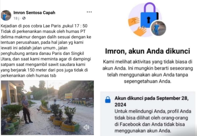 Tangkapan Layar Akun Facebook Warga Desa biskang kecamatan Danau Paris Kabupaten Aceh Singkil, Imron Sentosa Capah. (Foto : Ist).