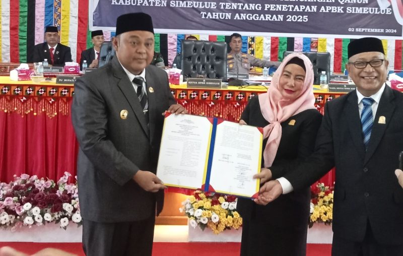 Pj. Bupati Simeulue, T. Reza Fahlevi Bersama Wakil Ketua DPRK, Penetapan APBK Tahun anggaran 2025. Foto: Agamsyah/Noa.co.id.