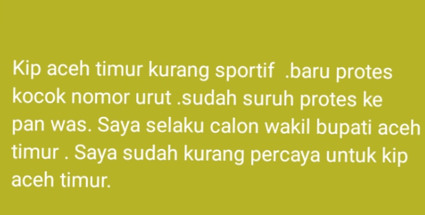 Status salah satu Paslon Bupati dan wakil Bupati Aceh Timur.Dok:Ist