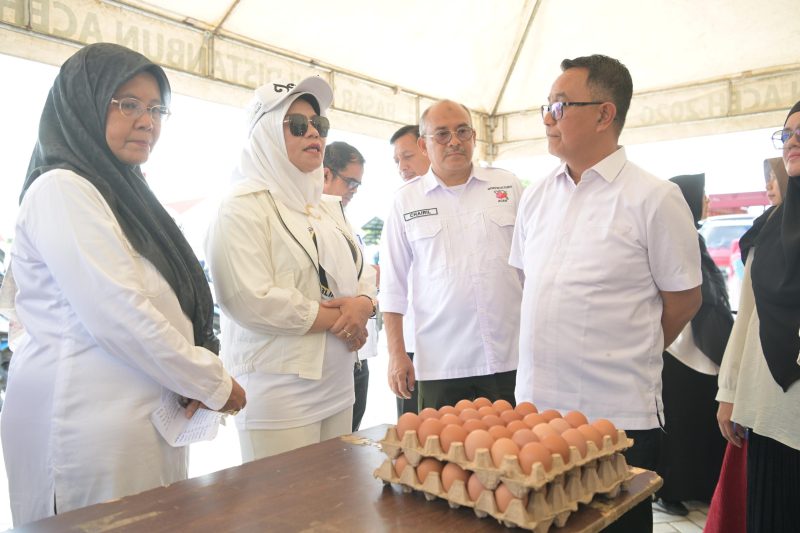 Penjabat Ketua Tim Penggerak PKK Aceh, Hj. Safriati, melakukan kunjungan ke Pasar Tani Distanbun Aceh di Lampineng, Rabu (09/10/224). Foto: dok. Humas Biro Adpim Setda Aceh