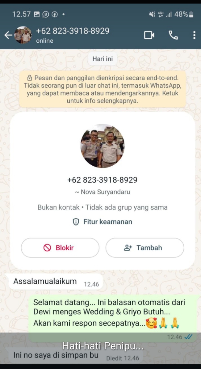 Waspada Penipuan Lewat WhatsApp, Nama Kapolres Aceh Timur Dicatut Orang Tak Dikenal.Dok.Ist